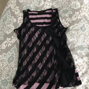 Lace tank, pink and black stripe